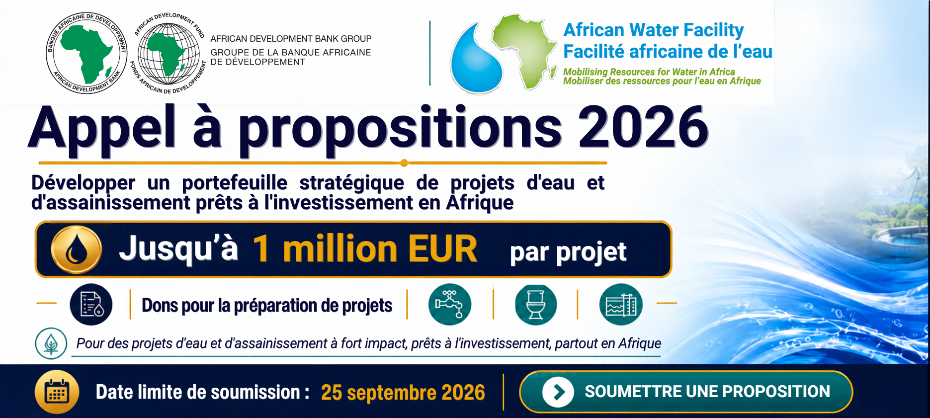 Bannière de l’Appel à propositions 2026 : dons pour la préparation de projets, jusqu’à 1 million EUR par projet