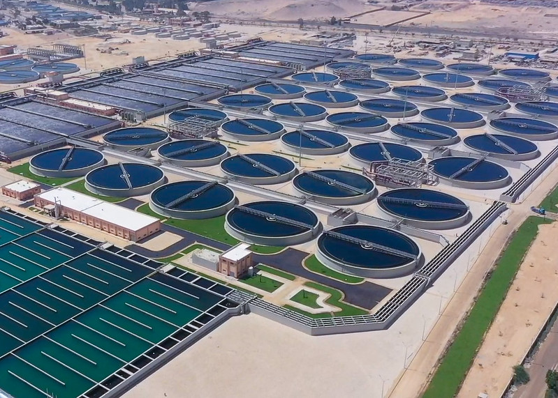 Aerial view of a large water treatment plant